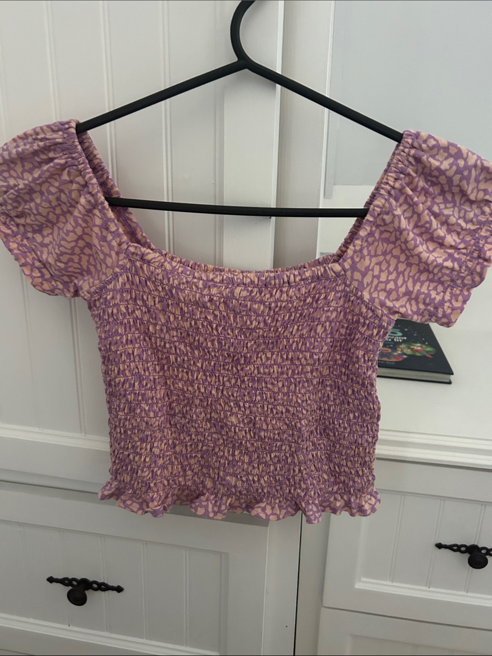 Billabong Lavender Smocked Crop Top with Cream Floral Motif